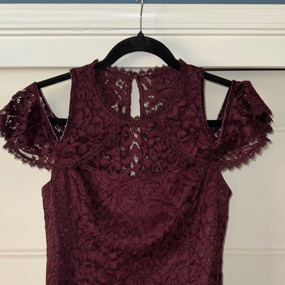 Chic Lace Mini Dress in Deep Burgundy - Picture 3 of 13